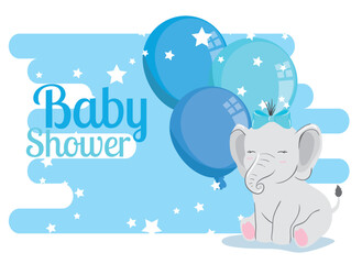 Wall Mural - baby shower card with elephant and balloons helium vector illustration design