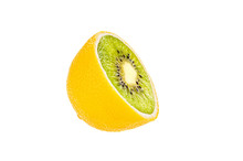 Slice Lemon With Kiwi Content Isolated On White Background