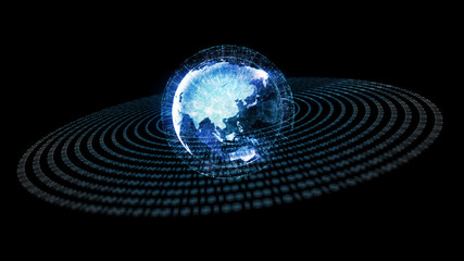 Poster - Asia and Australia. Earth Hologram Global Business Network Rotating. earth modern digital age and global connectivity. Futuristic Business and Technology Concept. 4K seamless loop