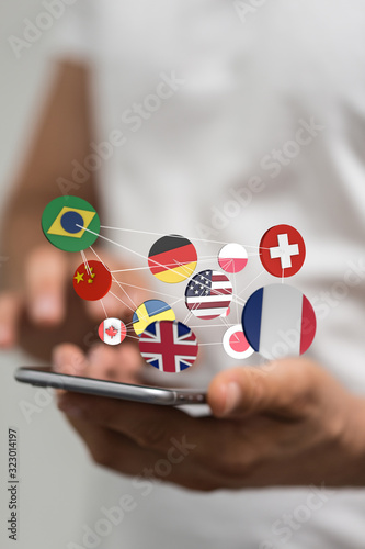 Fotografering Worldwide international communication concept: cloud of colorful