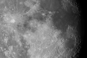 Wall Mural - Close-up of the Moon surface. Main objects and areas: Mare Nectaris, Theophilus, Mare Fecunditatis, Gutenberg, Capella, Colombo, Tycho, Mare Tranqulitatis, Mare Serenitatis