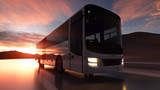 Fototapeta  - Tourist bus on the road, highway. Touristic and travel concept. 3d rendering