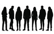 © Galina - Vector silhouettes of  men and a women, a group of standing  business people, black color isolated on white background