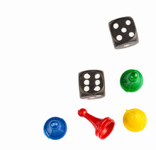 Game Pieces With Dice Isolated On White Background.