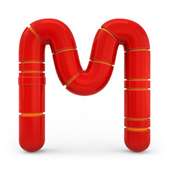 Sticker - Capital letter M. Uppercase. Metallic futuristic red font. 3d.