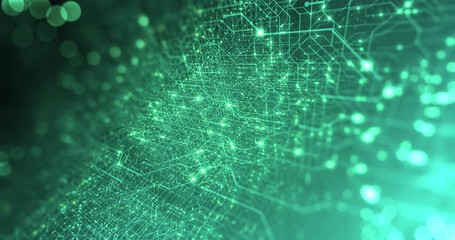 Poster - Abstract digital city. Digital Circuit board, Motherboard, Digital chip. Digitalization of Information: IT, IOT, Server, Data Center. Animated Visualization Network Data. 3D render, 4K seamless loop
