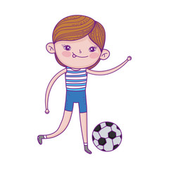 Poster - little boy playing with football ball cartoon character