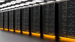 © kwarkot - Server room data center. Backup, mining, hosting, mainframe, farm and computer rack with storage information. 3d render