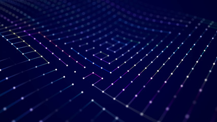 Fototapete - Futuristic abstract mesh. Wave with the connection of dots and lines. 3D rendering.