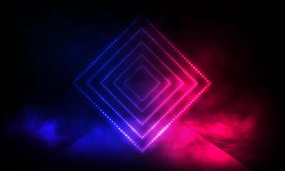 Wall Mural - wet asphalt, reflection of neon lights, a searchlight, smoke. red and blue neon light. abstract ligh