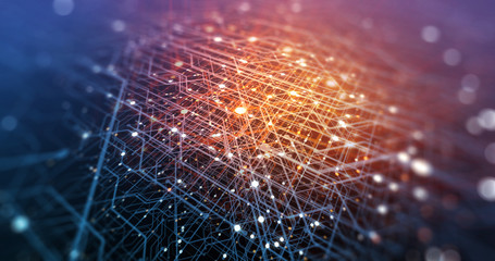 Poster - abstract tech background made of printed circuit board. depth of field effect and bokeh. internet co
