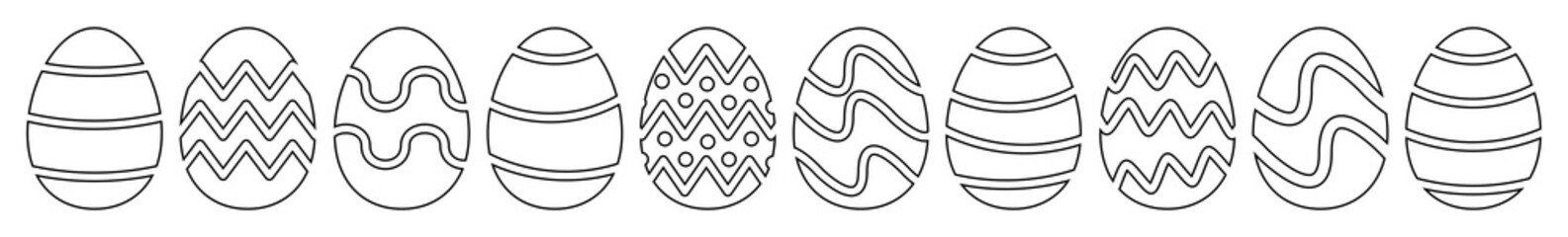 Wall Mural - easter egg icon black line | painted eggs illustration | happy easter hunt symbol | holiday logo | a