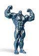 © DM7 - man made of steel doing a bodybuilder pose number five in a white background