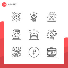 Sticker - Pack of 9 Universal Outline Icons for Print Media on White Background.