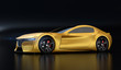 Side view of yellow paint electric powered sports coupe on black background. 3D rendering image.
