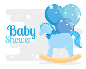 baby shower card with wooden horse and decoration design