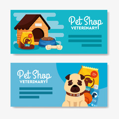 Wall Mural - set poster of pet shop veterinary with icons vector illustration design