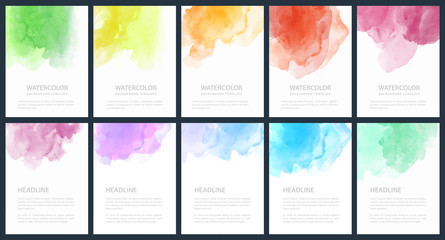 Wall Mural - Set of light colorful vector watercolor A4 backgrounds for poster, brochure or flyer
