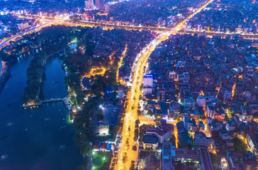 Wall Mural - Hanoi, Vietnam - 22th June 2019: Hanoi cityscape at sunset (dusk), from Lotte Observation Deck in Lotte Center, Hanoi.