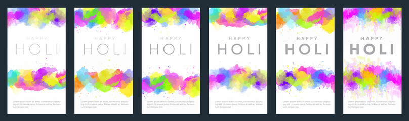 Happy holi vector colorful background templates set for poster or card design