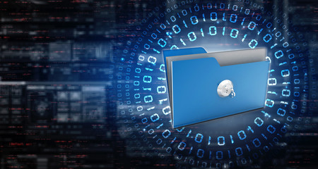 Poster - Key on locked yellow folder. 3D illustration