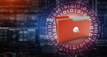 Poster - Key on locked yellow folder. 3D illustration