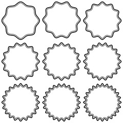 Poster - Set round vintage stickers with zigzag edge, vector simple style label stickers, starburst label badge