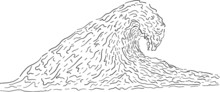 Big Wave Illustration Vector Graphic Cartoon Black White Curl Tsunami