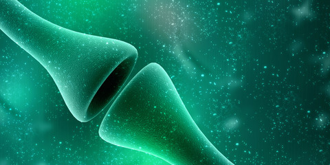 Wall Mural - synapse and neuron cells sending electrical chemical signals. 3d rendering