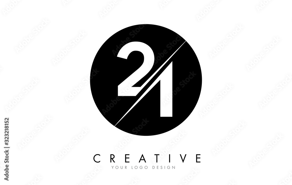 21 2 1 Number Logo Design with a Creative Cut and Black Circle Background. - obrazy, fototapety, plakaty 