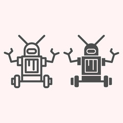 Poster - Robot line and glyph icon. Anthropomorphic android device with antennas on its head. Astronomy vector design concept, outline style pictogram on white background, use for web and app. Eps 10.