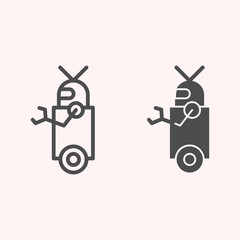 Fototapete - Robot line and glyph icon. Artificial intelligence bot with wheels and hand, side view. Astronomy vector design concept, outline style pictogram on white background, use for web and app. Eps 10.