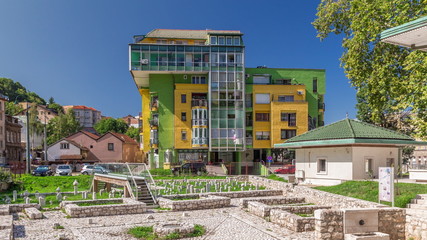 Wall Mural - Stari Grad ruins and Bakr-babina mosque in Sarajevo timelapse hyperlapse. Bosnia and Herzegovina