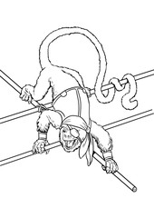Poster - Capuchin monkey pirate coloring page. Funny outline clipart illustration. Monkey and apes pirates coloring sheet.