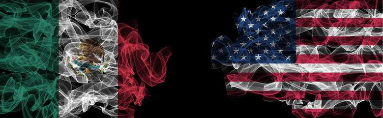 Wall Mural - Flags of Mexico and USA on Black background, Mexico vs USA Smoke Flags