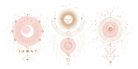Wall Mural - set of mystical and mysterious illustrations in hand drawn style. minimalistic objects made in the s
