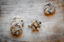 Broken Chocolate Chip Cookies. Cookies Broken In Pieces With Crumbs - Concept Image For Internet Privacy And Data Security