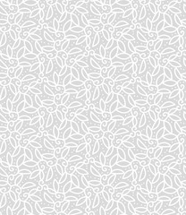 A white botanical linear ornament seamless vector pattern on a grey background. Decorative surface print design in light colors.