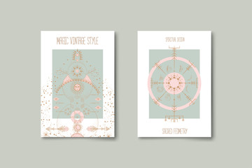 Wall Mural - Set of mystical and mysterious illustrations in hand drawn style.  Minimalistic objects made in the style.  boho style signs and symbols. outer space, moon, sun system. vector.
