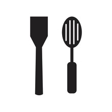 Slotted Spoon And A Wooden Spatula For Frying Icon Template Black Color Editable. Slotted Spoon And A Wooden Spatula For Frying Icon Symbol Flat Vector Illustration For Graphic And Web Design.