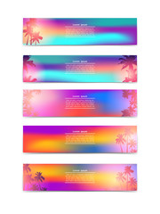 Wall Mural - A collection of bright simple banners with palm silhouettes for websites in trend colors. Vector illustration