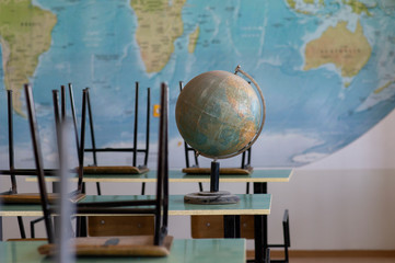 Empty classroom. Cabinet of geography.