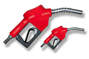 Fuel nozzle red separated from  white background.