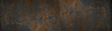 Grunge Rusty Dark Metal Stone Background Texture Banner Panorama