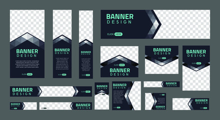 Poster - set of creative web banners of standard size with a place for photos. Business ad banner. Vertical, horizontal and square template. vector illustration EPS 10