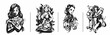© Redshinestudio - Set of T-shirt design Art nouveau woman tattoo and t-shirt design, vector illustration.