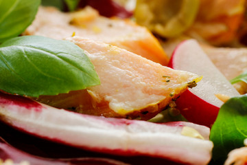 Wall Mural - Salad with salmon and vegetables.