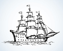 Sailing Vessel. Vector Drawing Ship