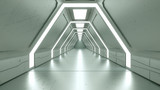 Fototapeta Fototapety przestrzenne i panoramiczne - 3d render. Futuristic spaceship scifi corridor architecture