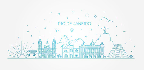 Wall Mural - Rio de Janeiro detailed Skyline. Travel and tourism background